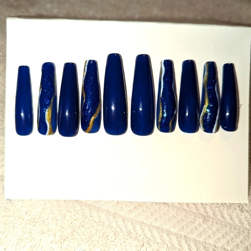 ROYAL BLUE XXL COFFIN PRESET SIZE MEDIUM- Luxury Press On Nail Set
